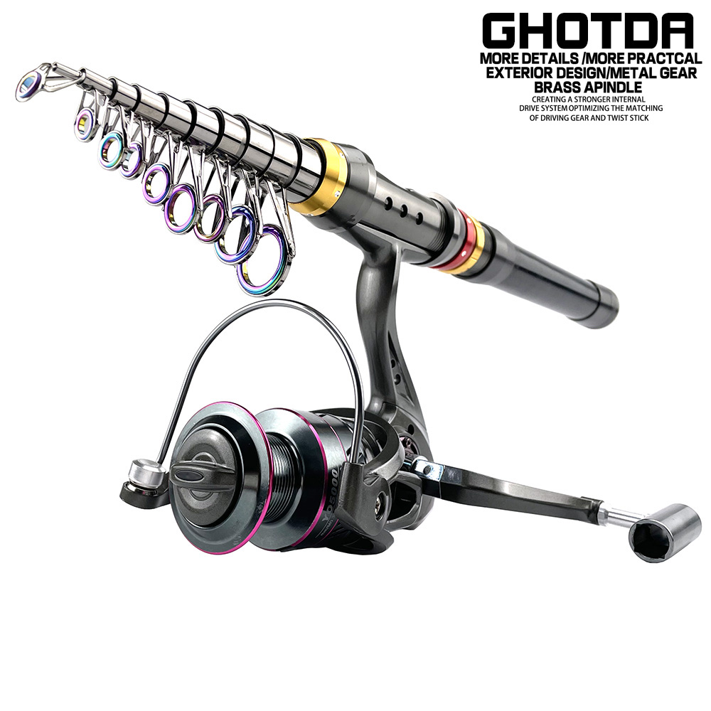 Fishing Rod Surf - スピニングまたはキャスティング用の伸縮式カーボンファイバースピニングロッド,1.8〜3.6m,5.2:1