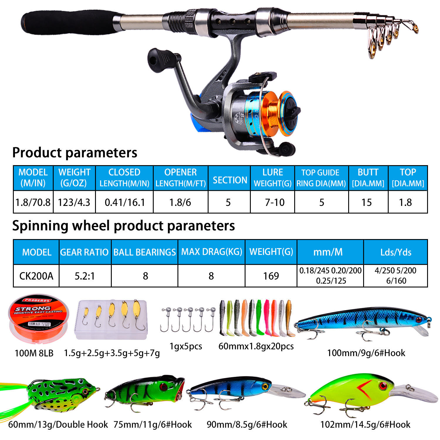 釣り竿とリールのコンボセット カーボンファイバー製伸縮式ポー - Fishing Rod Combo のレビューと価格