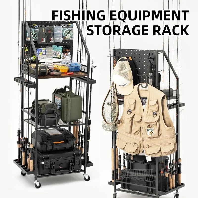 釣り道具収納棚、釣り竿とリールを収納できるガンラック風のタッ - Fishing Rod Combo のレビューと価格