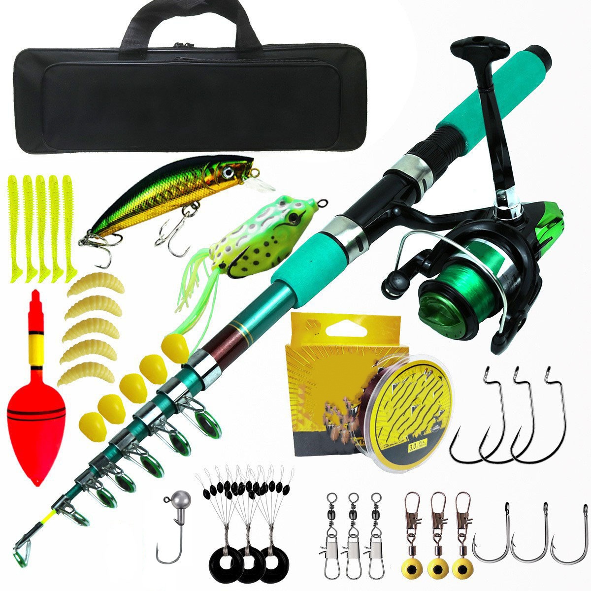 ポータブル超軽量鯉釣り用伸縮式スピニングロッドリールコンボキ - Fishing Rod Combo のレビューと価格